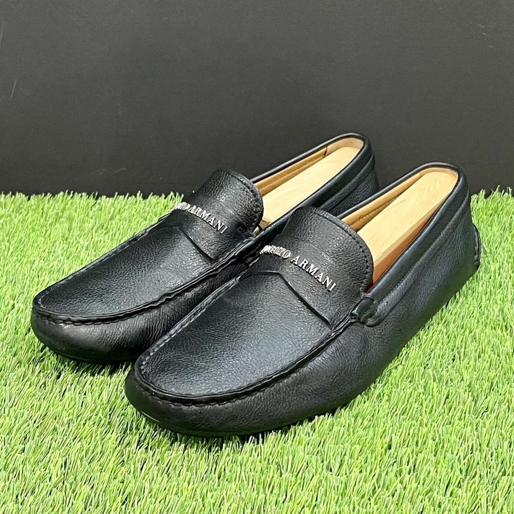 Giorgio Armani Black Leather Loafers. 9